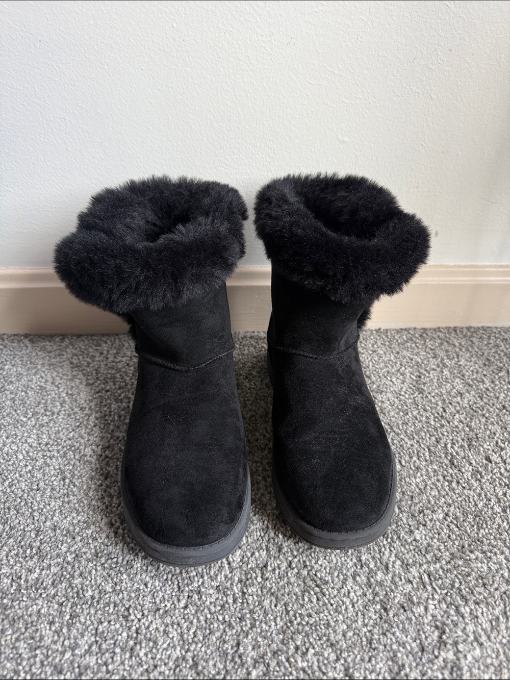 Women's Black Suede Fur-Lined Winter Boots